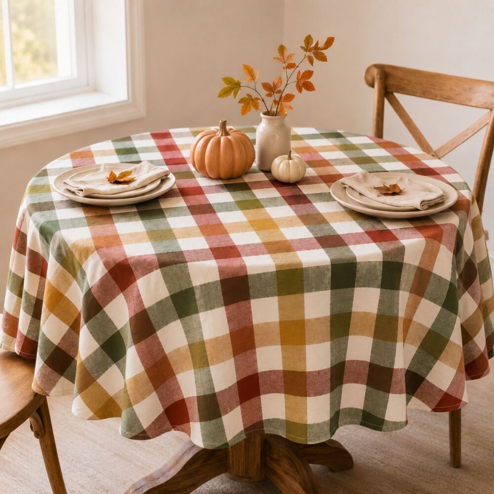 Fall Autumn Plaid Circle Table Cloth • Thanksgiving & Holidays